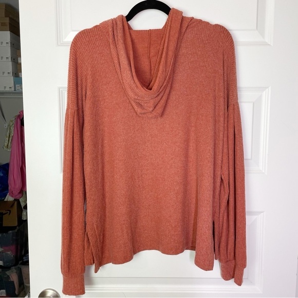 PST by PROJECT SOCIAL T Nordstrom Wren Cozy Ribbed Pullover Hoodie in Rust - Picture 2 of 6